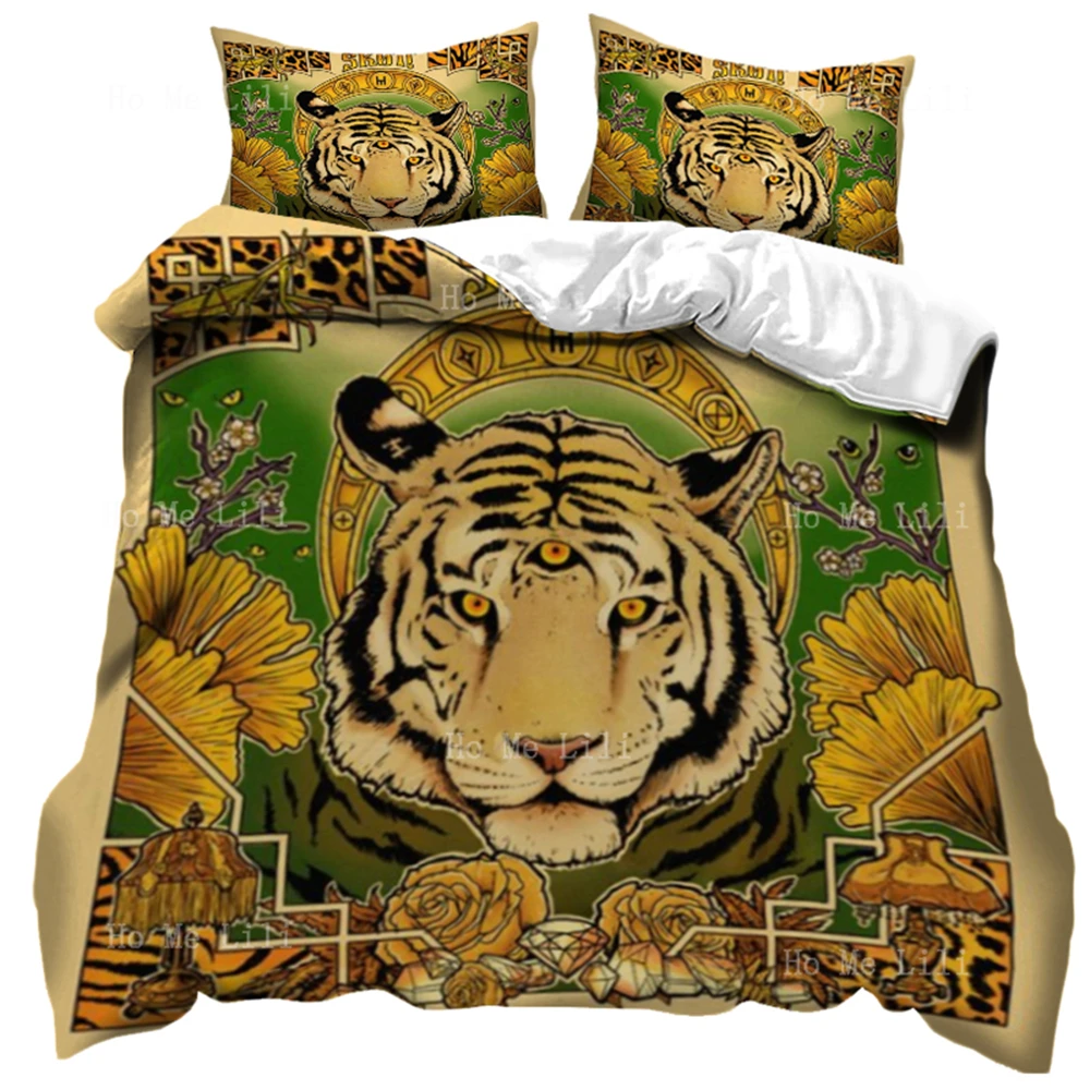 International Tiger Day Midas Song Autumn Yellow Scenery Duvet Three Piece Bedding Set