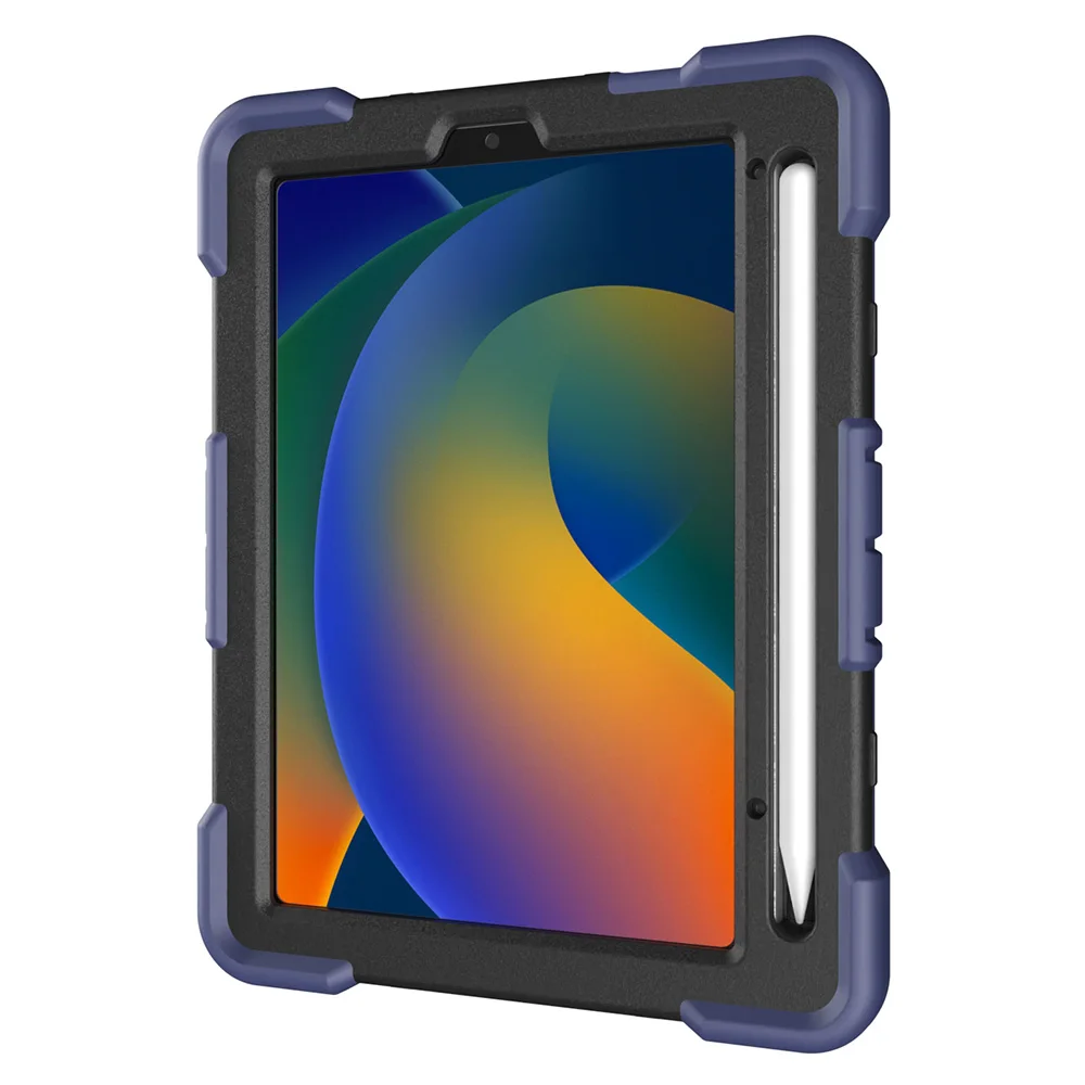 For iPad mini (2024) / (2021) Case Kickstand Silicone + PC Shockproof Protective Tablet Cover - Navy Blue + Black