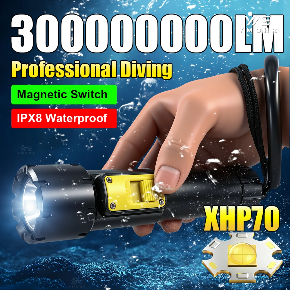 

XHP70 Professional Diving Flashlight IPX8 Waterproof 18650 Battery Spotlight High Powerful Lantern ForUnderwater Diving Lighting