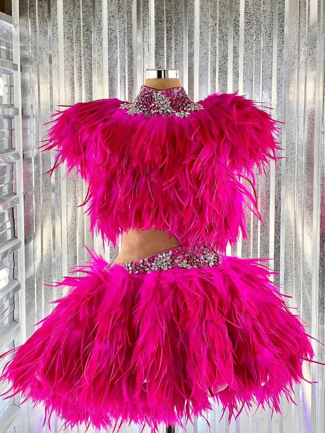 Fuchsia Cocktail Dresses A-line Cap Sleeves Short Mini Feather Beaded Homecoming Dresses Haute Couture Customized