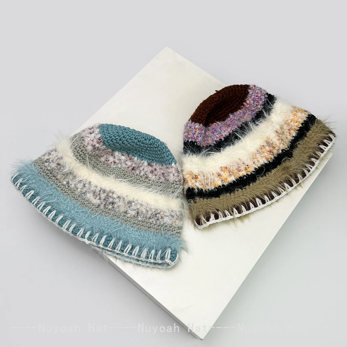 Новые женские корейские красочные полосатые плюшевые вязаные шапки, теплые уличные модные рыбацкие шапки в стиле ретро, повседневные универсальные цветные блоки ins