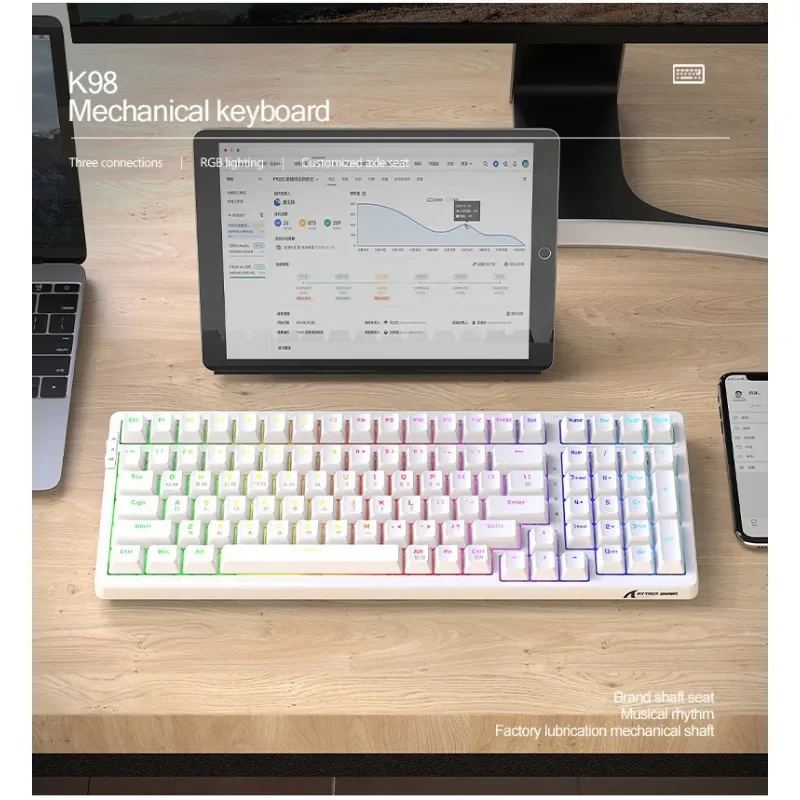 Imagem -06 - Teclado Mecânico com Letras Coreanas de Três Modos e Troca Quente para Jogos à Prova Dágua Três Dispositivos com Teclado Ligado K98rgb