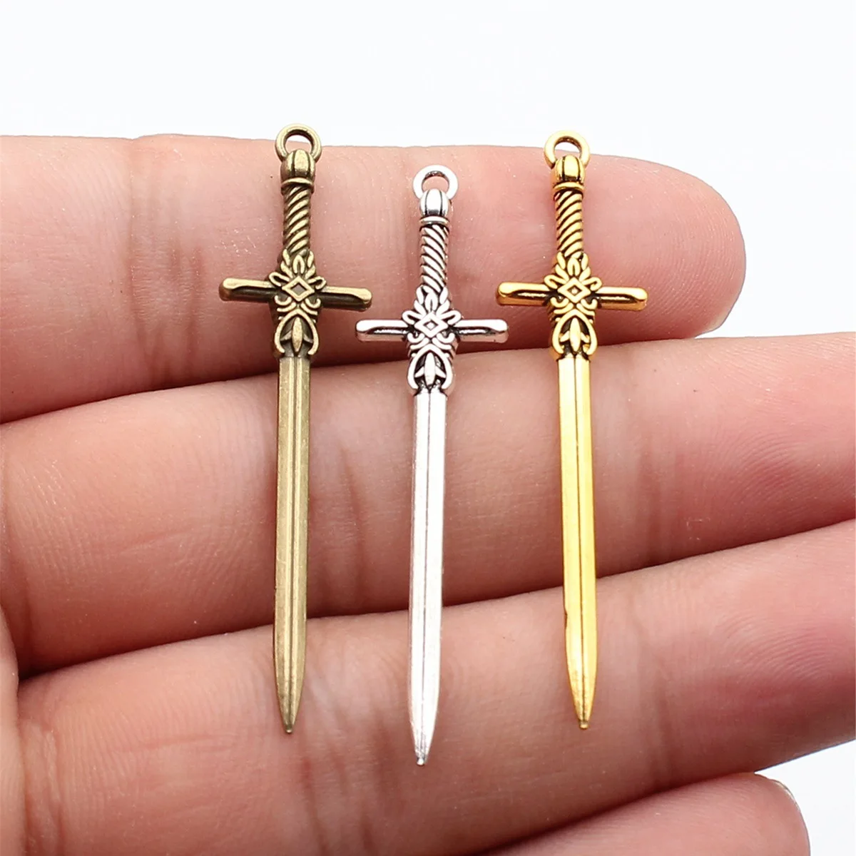 WYSIWYG 10pcs 50x12mm 3 Colors Acgn Cosplay Sword, Gun, Sword And Halberd Charms Pendant For DIY Jewelry Making