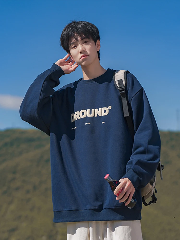 

Мужской повседневный свитшот с круглым вырезом и принтом, универсальный, свободного кроя, для весны и осени, модная уличная одежда