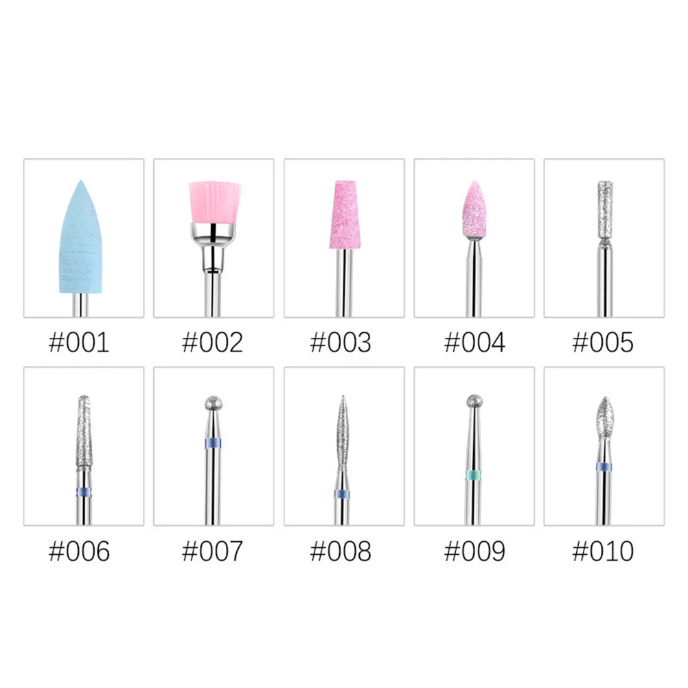 10pcs Nail Grinding Diamond Manicure Drill Bits For Electric Nail File Machine Polishing Peeling Care Tool Accessories