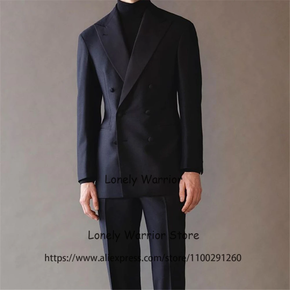 คลาสสิกสีดำ Mens ชุด Slim Fit อย่างเป็นทางการ Blazer คู่จัดเลี้ยง Tuxedo 2ชิ้นกางเกงชุด Terno Masculino