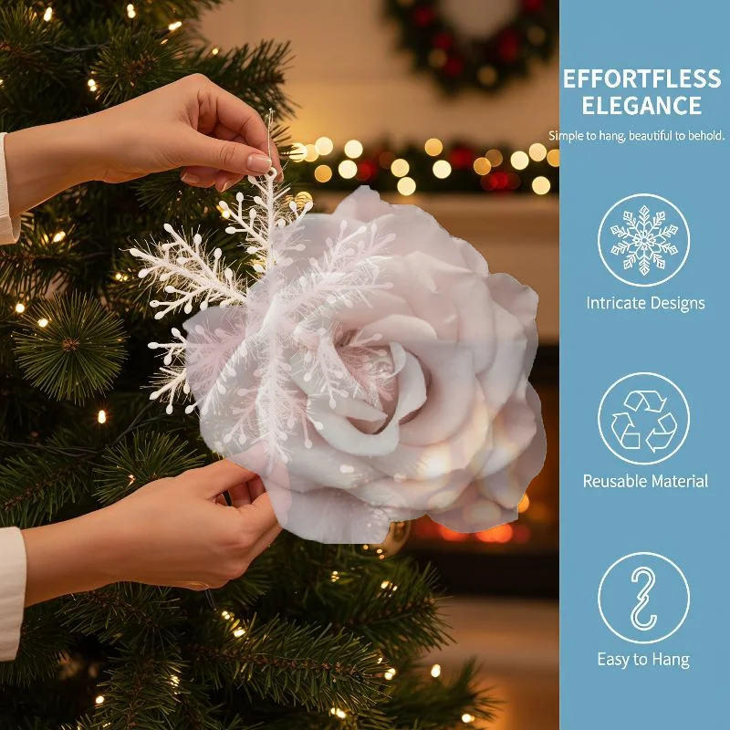 Popular White Sparkly Christmas Snowflake Ornaments Glitter Finish with Hanging Holes for Xmas Holiday Home Decor