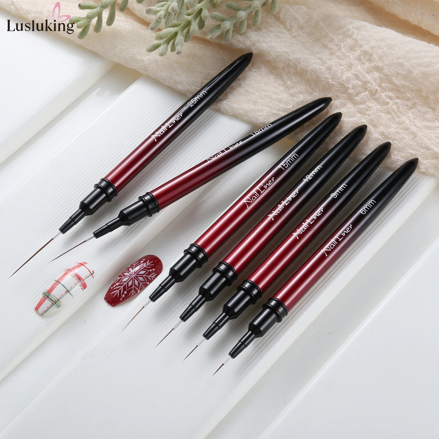 1/3/6Pcs Nail Art Liner Brushes Set Black Red Striping Brushes 6/9/12/15/18/25mm Ultra-Fine Detail Tools for French Manicure