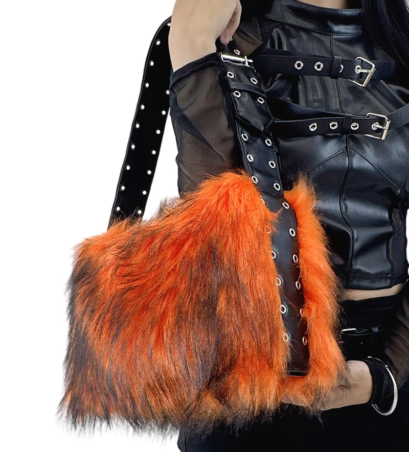 

Сумки-коробки из искусственного меха для женщин, роскошная дизайнерская сумка-кошелек, новинка 2023 года, из искусственного меха кролика рекса, Y2K, широкие ремни, подмышки, плечо