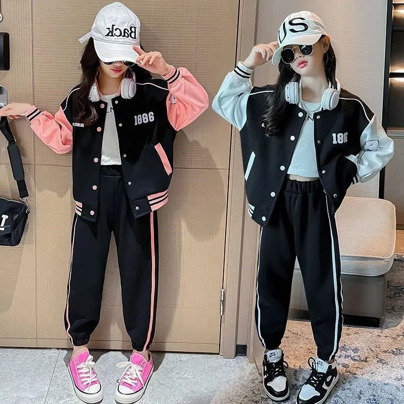 

Girls Coat +Pants Kids Suits 2PCS/Set 2023 Sweet Spring Autumn Cotton Outfits Thicken High Quality Children Clothing