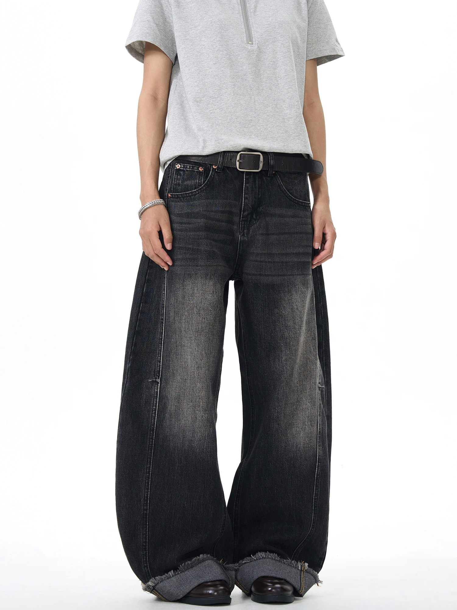 Thumpup الأمريكية الرجعية Decosition مكبل سكين الجينز فضفاض واسعة الساق الجينز عادية القطن الدنيم الرجال النساء الجينز #4