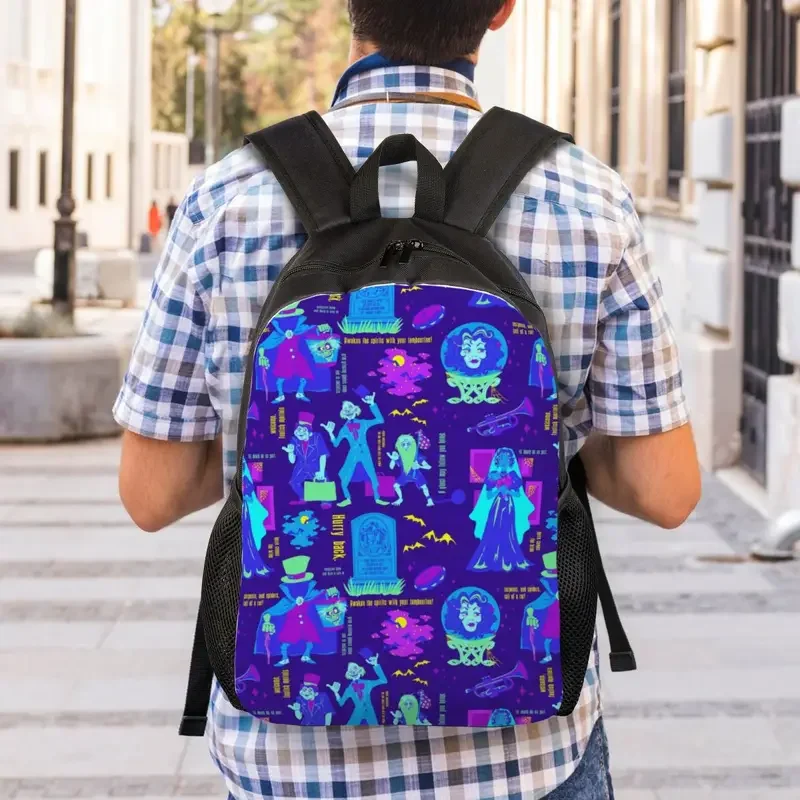 Mochilas personalizadas Happy Haunts, Haunted Mansion Grim Grinning Ghost School, bolsas de viaje universitarias, bolsa de libros para computadora portátil de 15 pulgadas