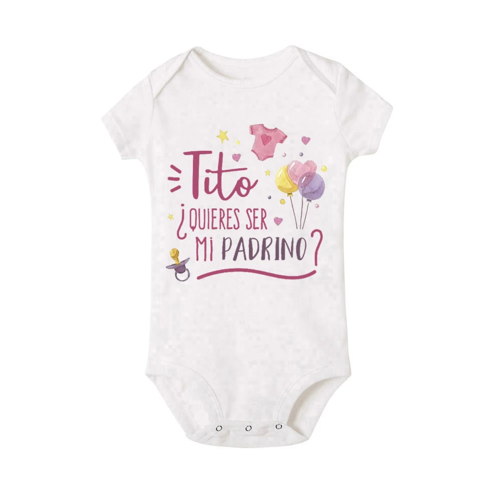 Do You Want To Be My Godfather Spanish Print Baby Romper Godfather Request Clothes Newborn Short Sleeve Jumpsuit Infant Outfit