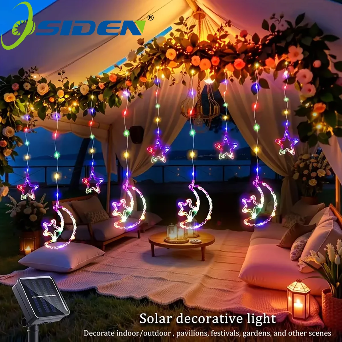

1PCS 120LED Solar Light String Solar Star And Moon Light String 8 Lighting Modes for Outdoor Gardens Ramadan Weddings Decoration