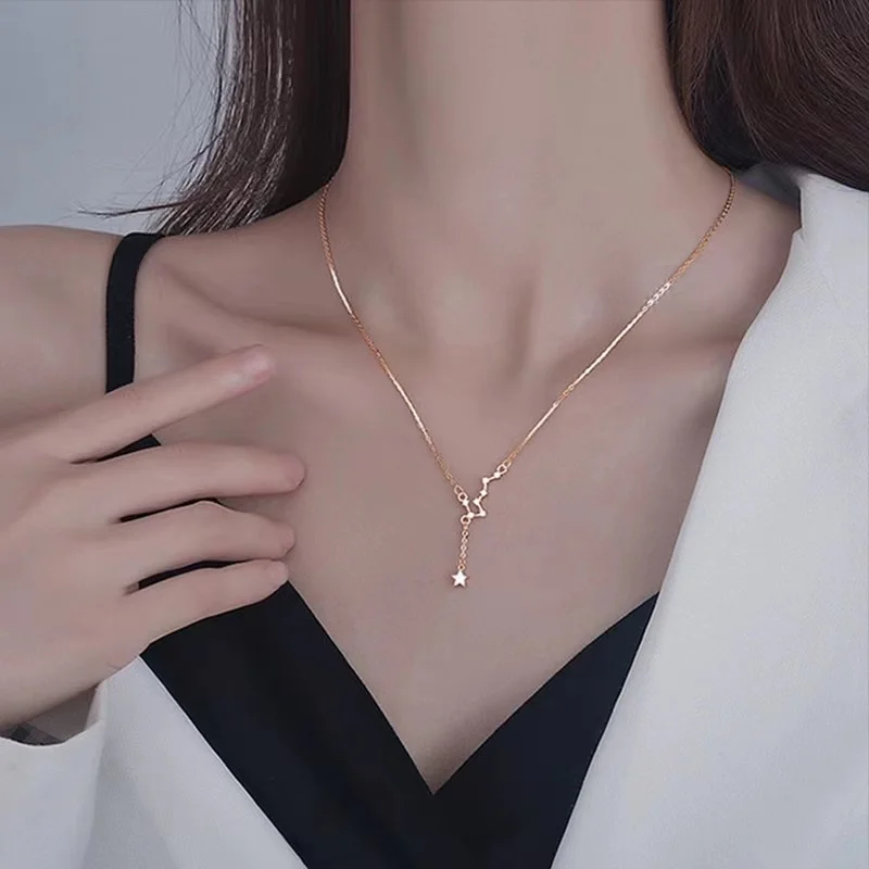 

925 Sterling Silver Star Necklace Charm Simple Geometric Shape Woman Pendant Choker Birthday Gift for Friends Exquisite Jewelry