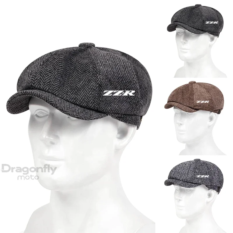 

ZZR Logo Men Retro Beret British Hat Wool Blend Vintage Herringbone Tweed Men Casual Newsboy Hat Flat Cap For Kawasaki ZZR250