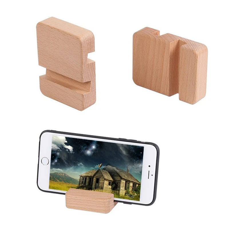 300Pcs/Lot Natural Wooden Cell Phone Holder Stand For X 6 6S 8 7 Plus Mobile Phone Support Holder