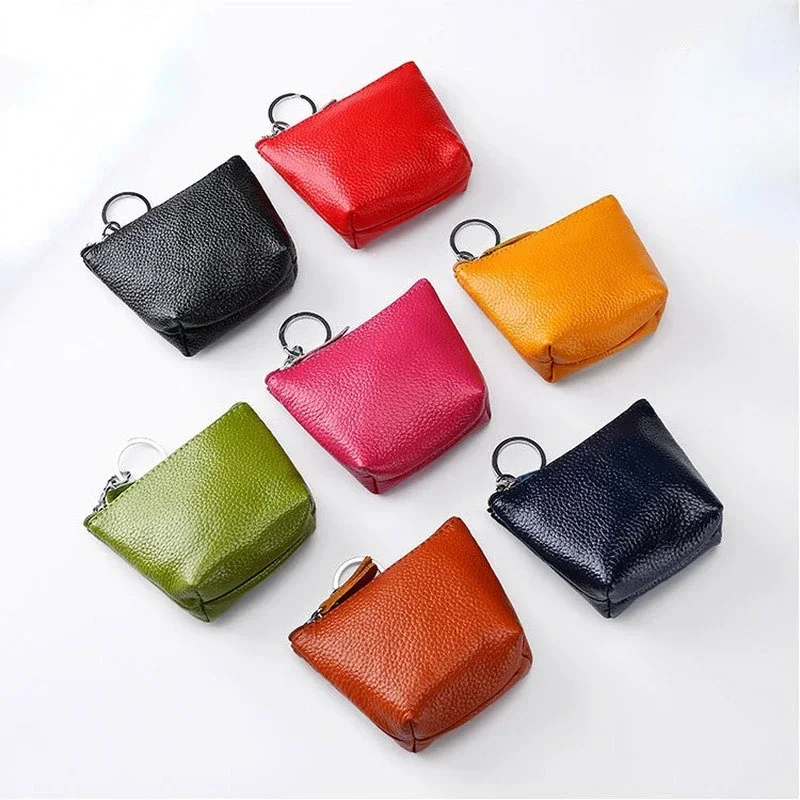 Small Girl  Coin Purse Bags Genuine Leather Vintage Key Card Coin Earphone Holder Pouch for Women Men Mini Wallet Purse