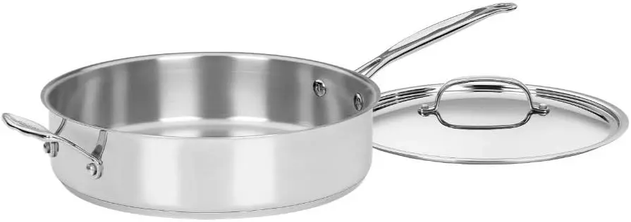 

5.5-Quart Stainless Steel Saute Pan with Lid, Helper Handle for Even Cooking and Easy Cleaning