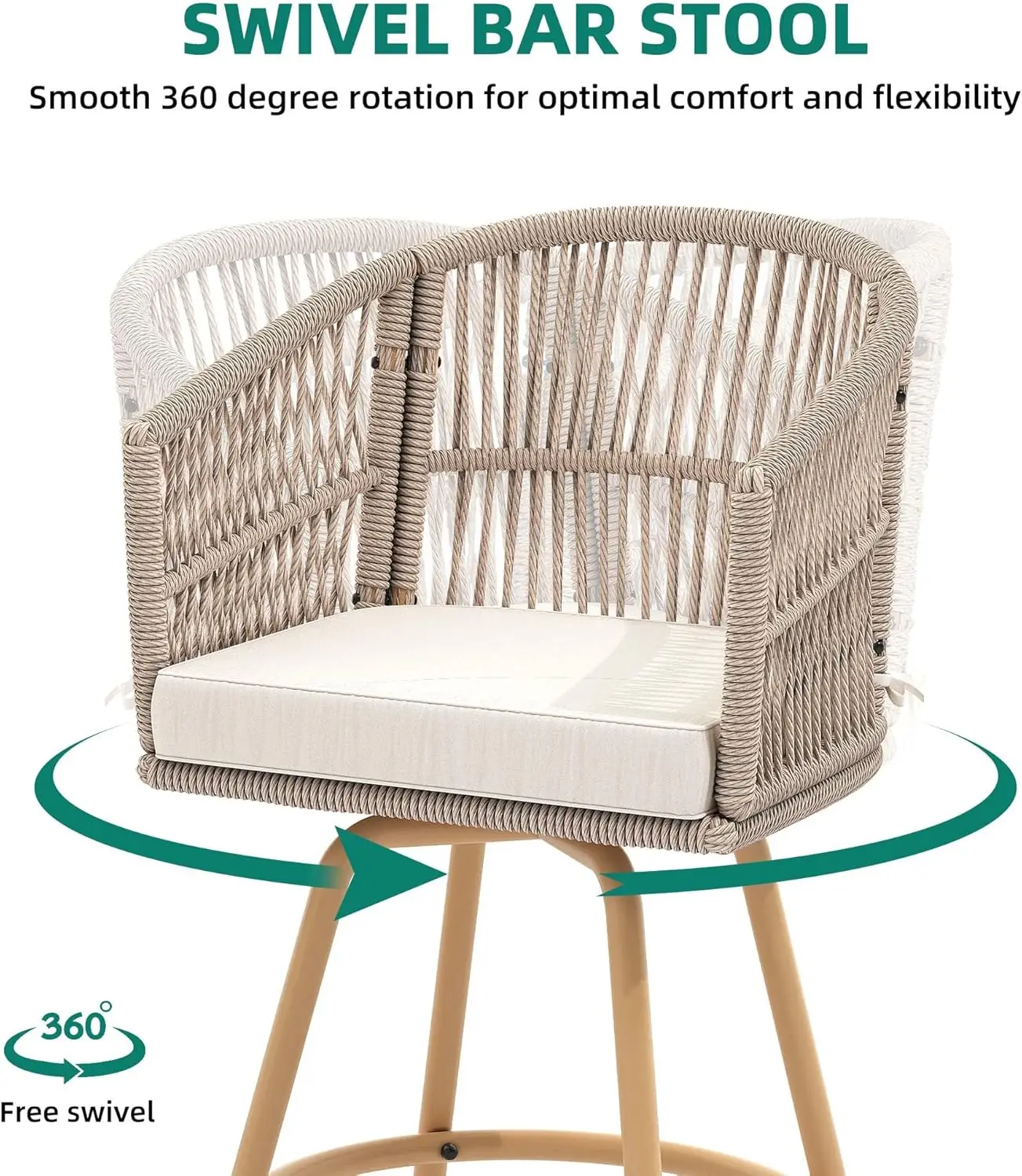 WUNICEF-Chaises de bar en rotin, tabouret de bar avec coussins souples, dossier et repose-pieds, pour l'extérieur