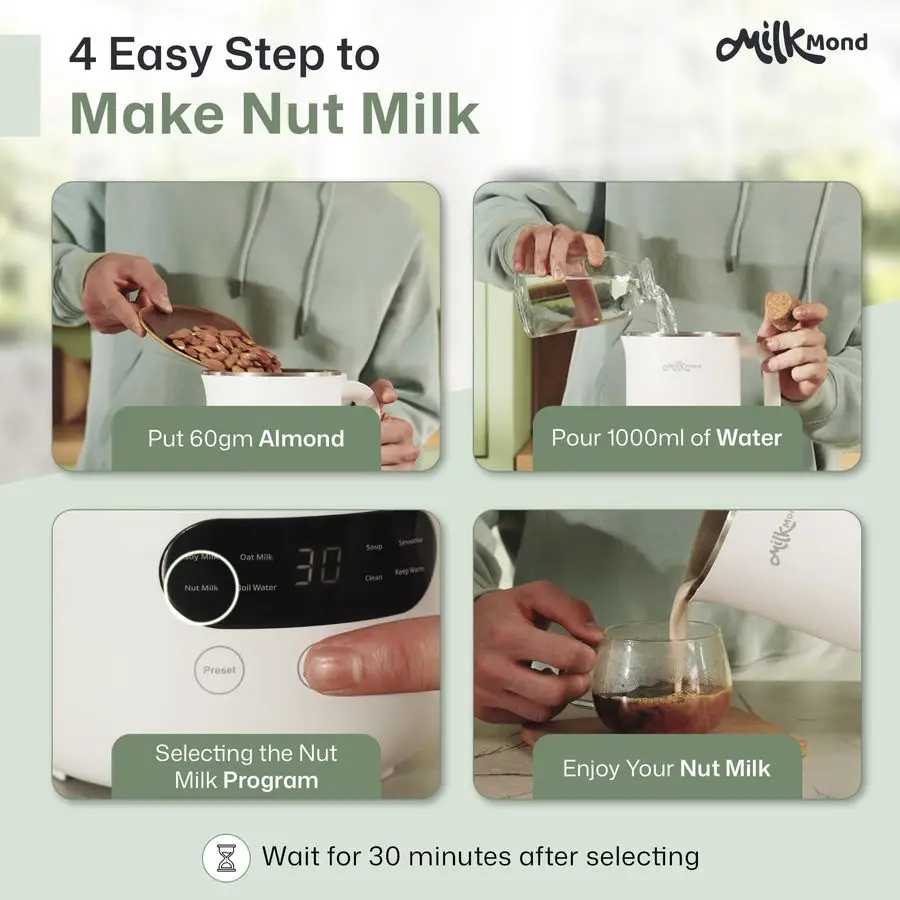 صانع حليب الجوز BaristaQuality اللوز، الشوفان أمبير حليب الصويا، الحساء أمبير العصائر 8 في 1 آلة الفولاذ المقاوم للصدأ، سرير عضوي تلقائي