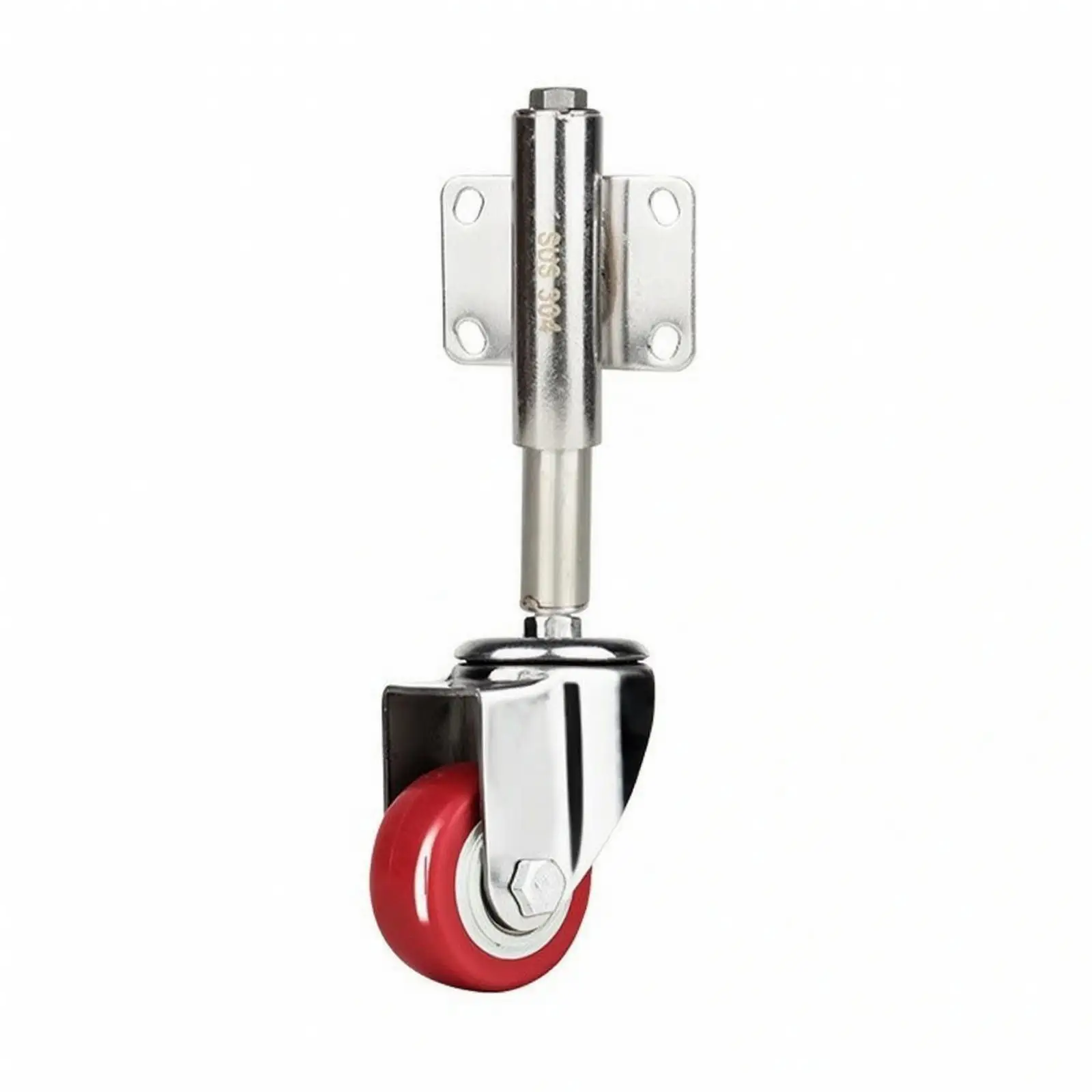 Spring Shock Absorbing Swivel Caster Wheel 304 Stainless Steel Bracket Red Polyurethane Gate Door Wheel