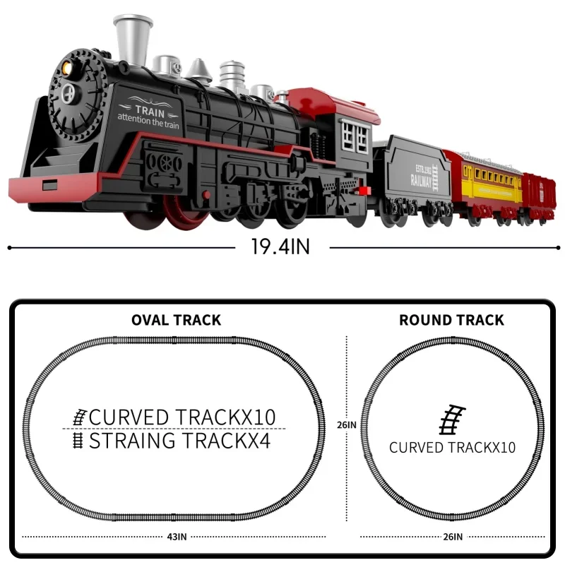 Tren de juguete para niños con luces y sonido, juego de vía de tren para debajo del árbol de Navidad, modelo de tren para niños pequeños, regalos de navidad