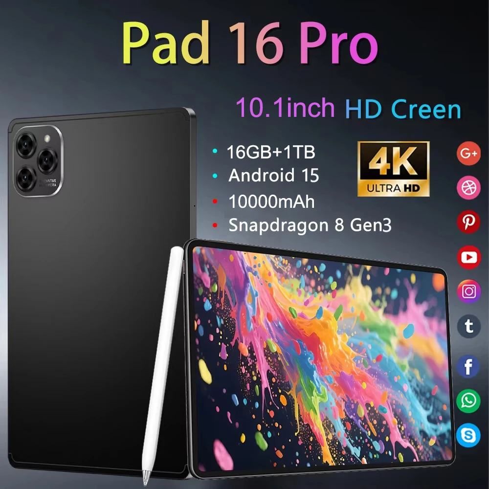 

HOT Original Pad 16 Pro 2026 NEW Tablet Snapdragon 8 Gen3 10.1inch Android 15 16GB+1TB 10000mAh 5G Dual Card WiFi GPS Tab
