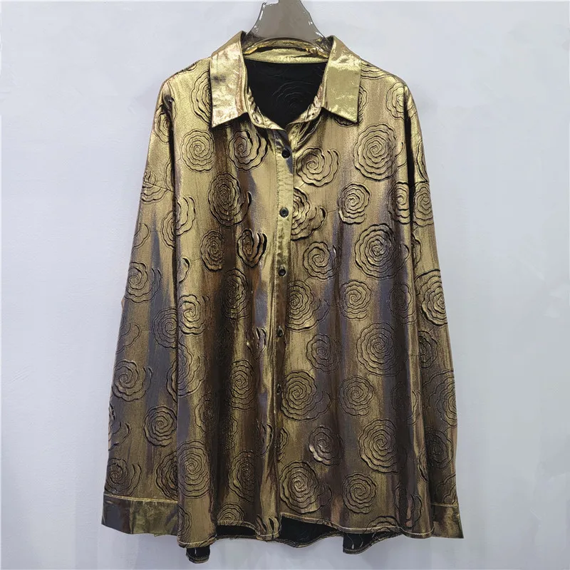 

SuperAen European and American Style Fashion Design Metallic Single-breasted Long-sleeved Shirt for Women 2026 Autumn New Shirts