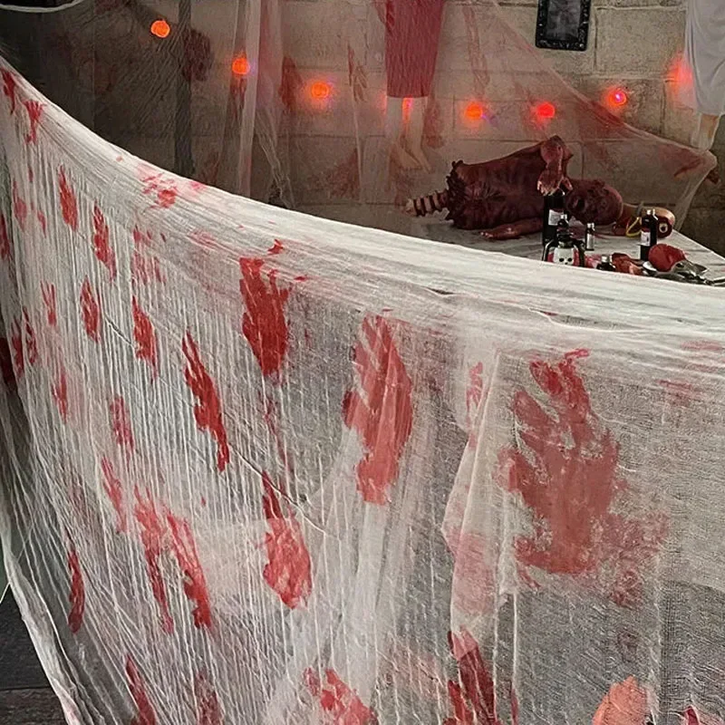 2024 dekoracja na Halloween przerażająca tkanina horror scena imprezowa rekwizyty horror dom okno stół drzwi netto czarno-biała tkanina z gazy