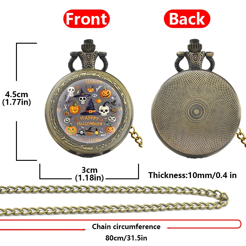 크리에이티브 빈티지 컴팩트 미디엄 쿼츠 목걸이, 포켓 시계, 합금 라운드 다이얼, 재미있는 스티커, 할로윈, 저렴한 어린이 선물
