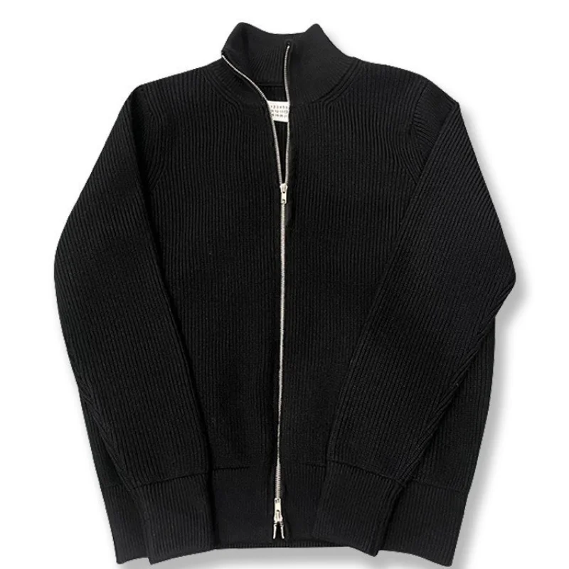 الخريف الشتاء نصف الياقة المدورة مزدوجة سستة سترة الرجال جديد فضفاض كسول نمط سترة مشغولة من الصوف الرجال #4