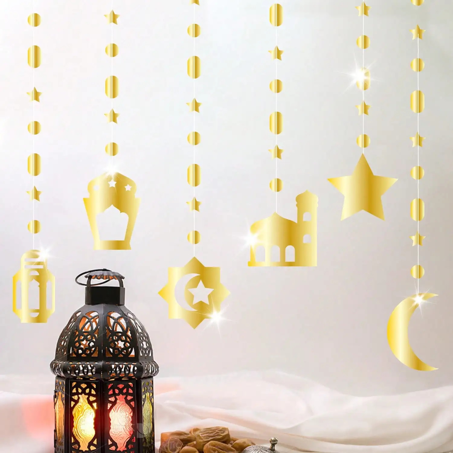 Ramadan Decorations,Ramadan Home Hollow Banner Hanging Moon Stars Lantern Pattern for Birthday Festival Wedding Party Wall Decor view 3