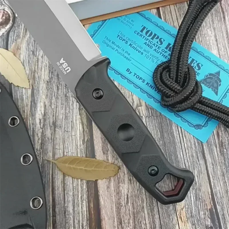 High Harness TOPS Brakimo Outdoor Combat Fixed Knife D2 Blade with Scabbard Portable EDC Camping Hunting Survival Tool