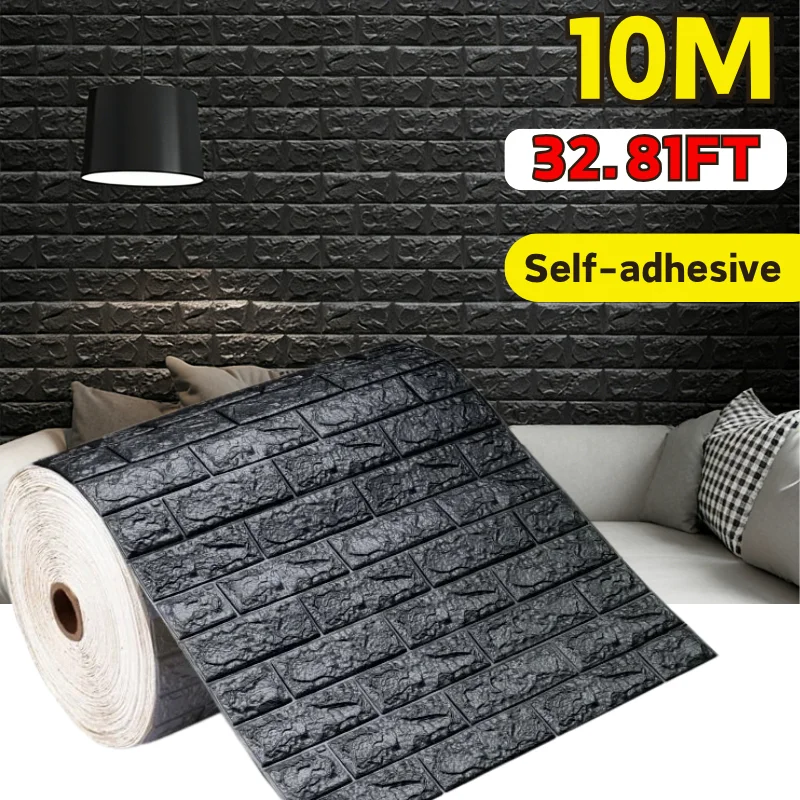 Waterproof 3D Black Wallpaper 70cmx1m Self Adhesive Wall Sticker Decor For Living Room TV Backdrop Household Wall