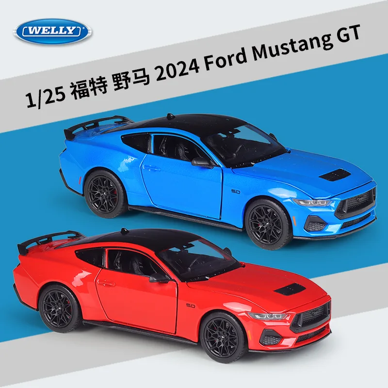 

1:25 WELLY Ford Mustang GT 2024 Roadster Alloy Simulation Car Model Collection Gift