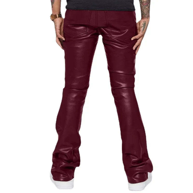 New Men Small Elastic Imitation Leather Pants Fashion Home High Street Bar KTV Casual Trousers