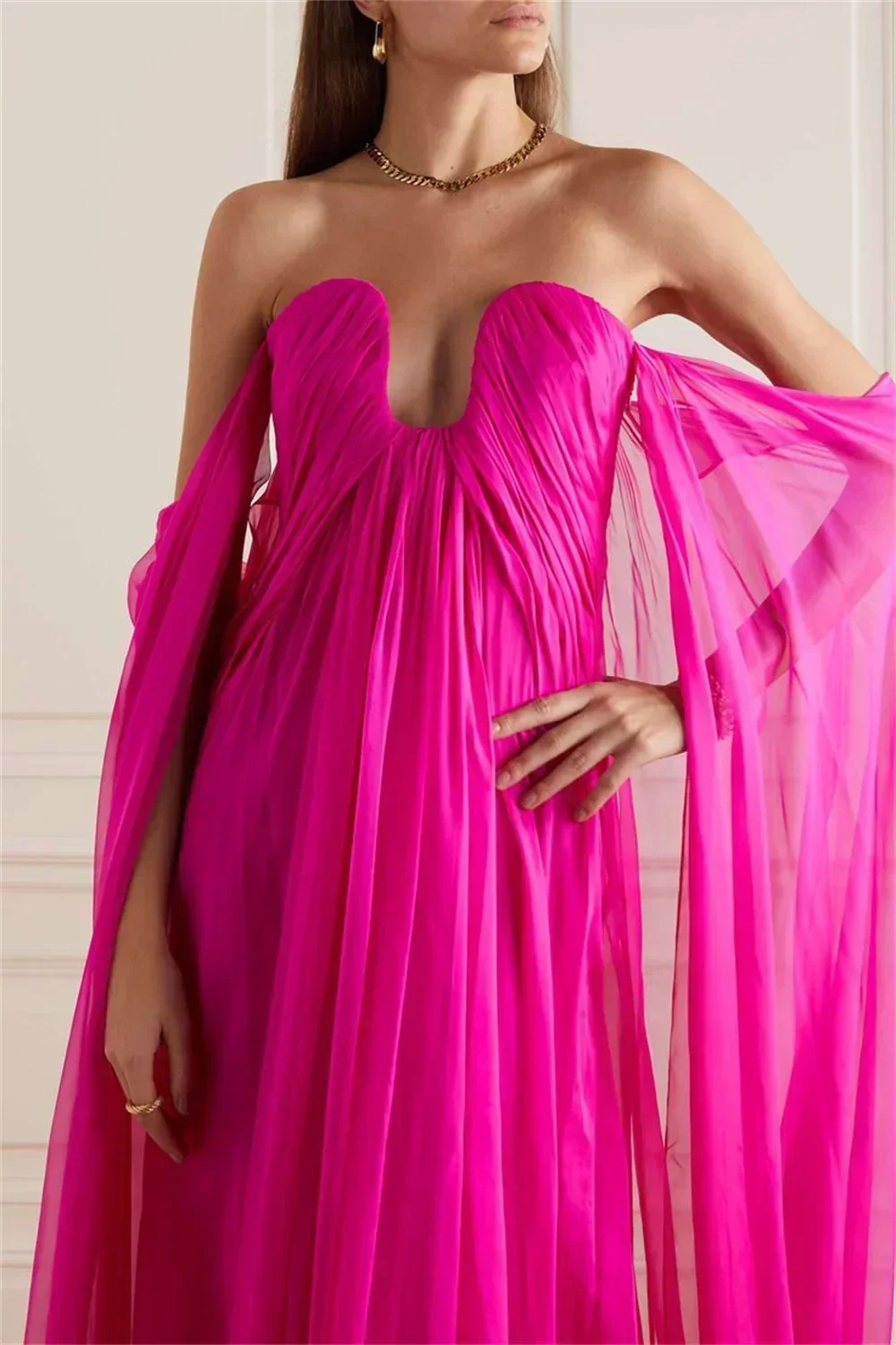 

Retro Prom Dresses Formal Chiffon Pleat Draped A-line Off-the-shoulder Long Dress Exquisite High Quality Party Gowns Customized