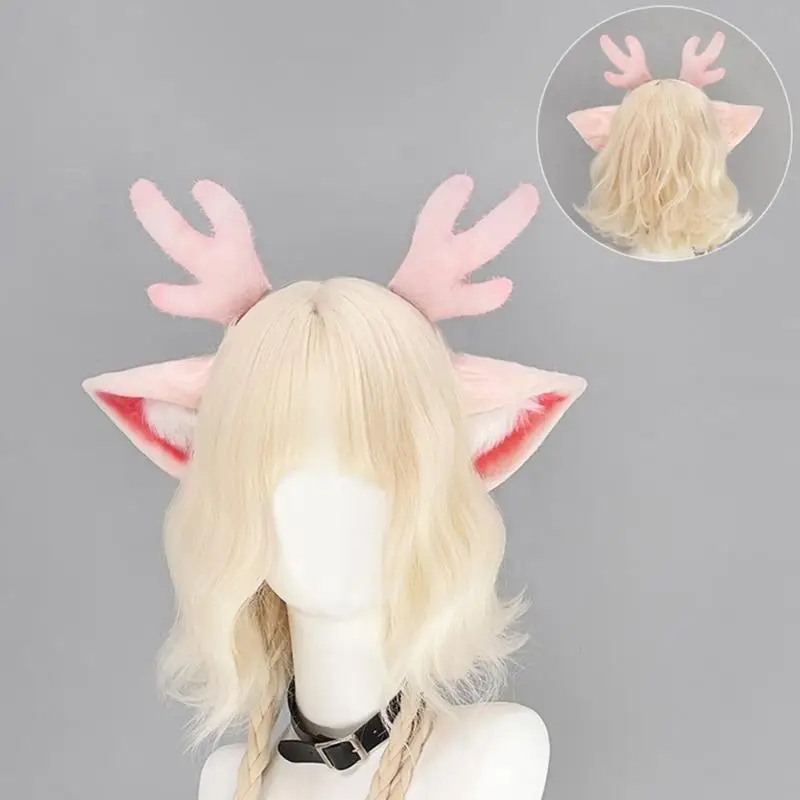 

652F Furry Deer Ears Headbands For Role Play Costume Parties Halloween Christmas
