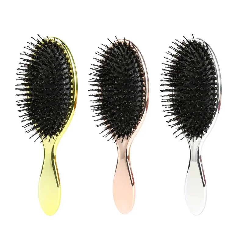 Luxury Gold And Silver Color Oval Hair Brush Boar Bristle Paddle Hair Brush Anti Static Hair Comb Hairdressing Massage Combs