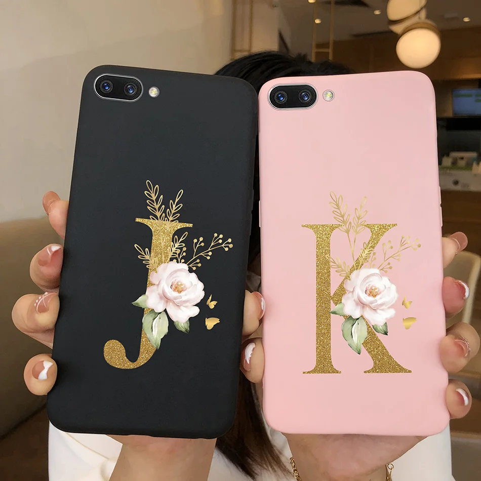 For Oppo A3S Case Letter Monogram Flower Back Cover Soft Silicon Phone Case For OPPO A3S A 3S A12E A5 OPPOA5 A 5 CPH1809 Case