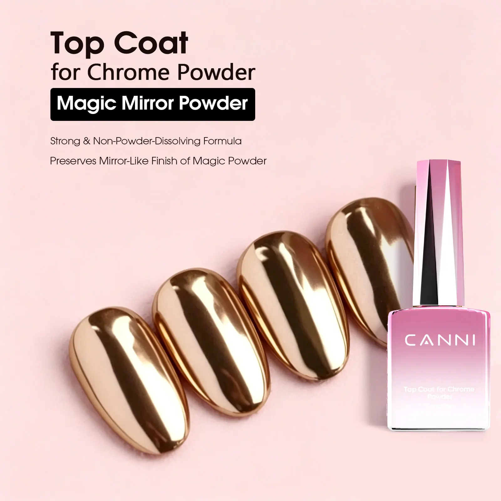 CANNI Top Coat for Chrome Powder 9ml Easy Apply with Stronger Mirror Effect Mirror Metallic Pigment for Gel Nail Art Salon