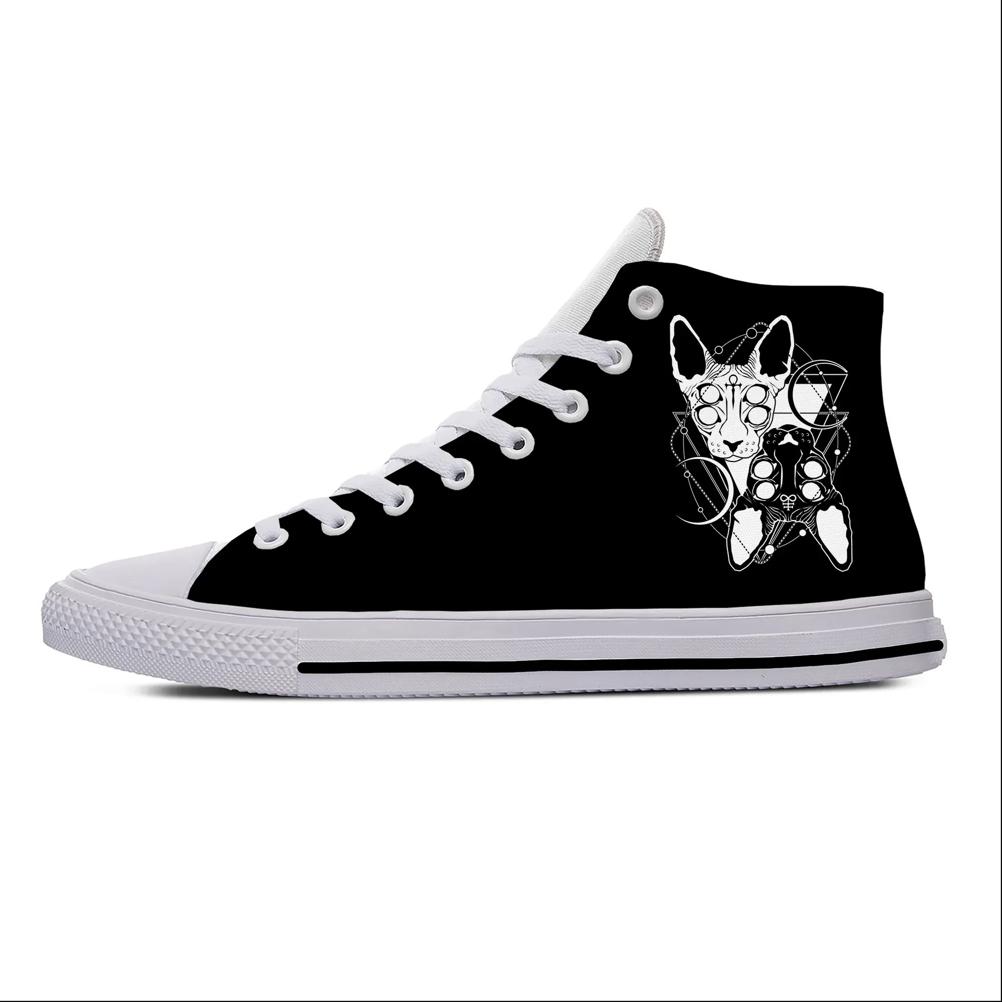 Hot Gothic Goth Satan Satanic Death Metal Sphynx Cat Casual Shoes High Top Lightweight Breathable Men Women Board Shoes Sneakers