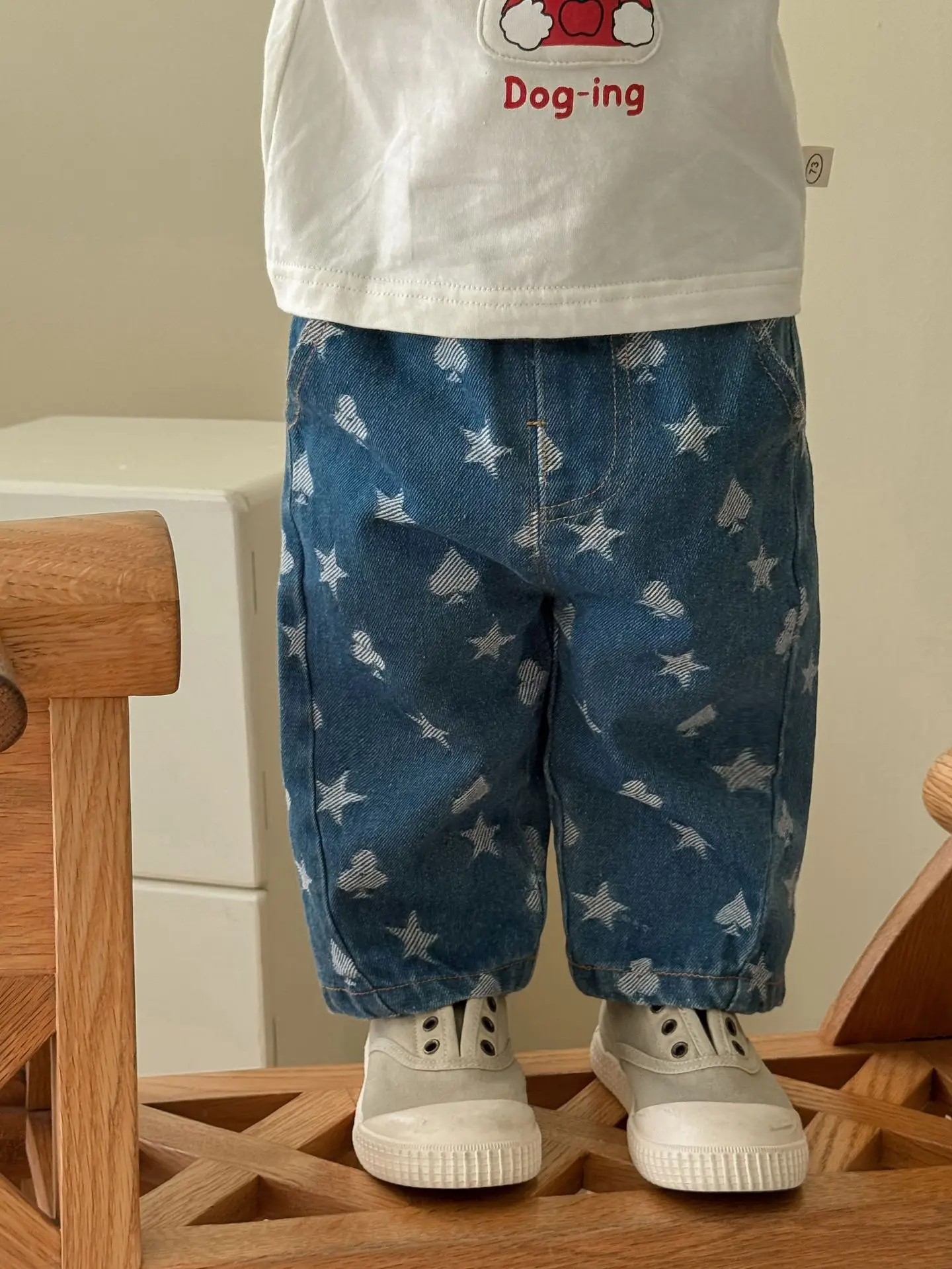 

Children Fashion Jeans 2025 New Spring Autumn Girls Full Jacquard Star Casual Pants Baby Korean Pants