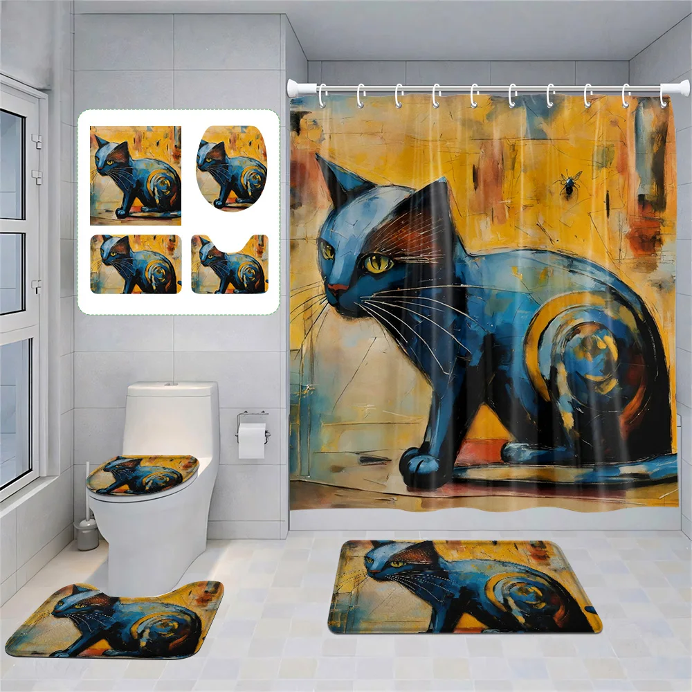 

Занавеска для душа с принтом на тему животных, костюм из полиэстера, влагостойкая занавеска для ванной комнаты, аксессуары для ванной комнаты, нескользящий напольный коврик