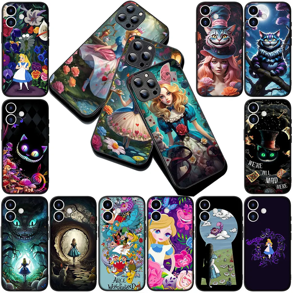 Мягкий чехол для телефона «Алиса в стране чудес» с котом и принцессой для OPPO A18 A16 A80 A40 A17 A15 A38 A78 A79 A54 A57 A58 A60 4G 5G