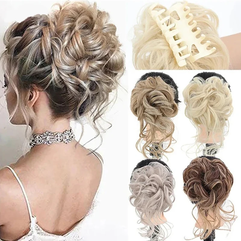 Synthetic Messy Claw Clip Chignon Extension Hair Accessories For Women Bun Scrunchie Hair Piece Natural Ponytail Women's Wigs