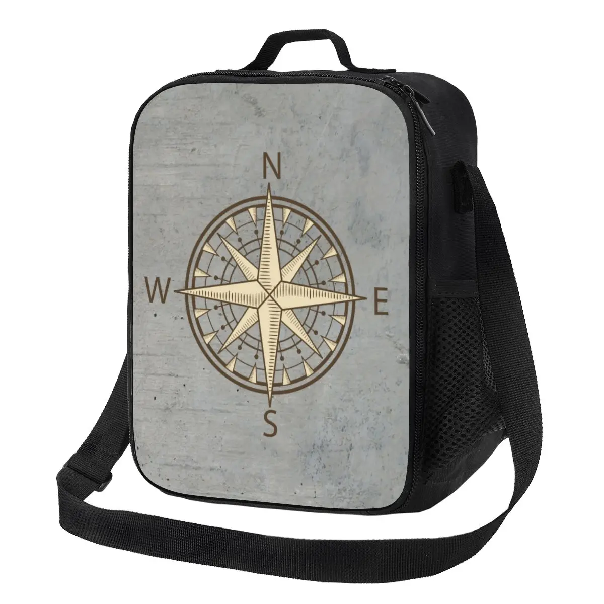 Custom Gray Compass Thermal Insulated Lunch Bag Women Nautical Resuable Lunch Tote for Work School Travel Storage Bento Food Box