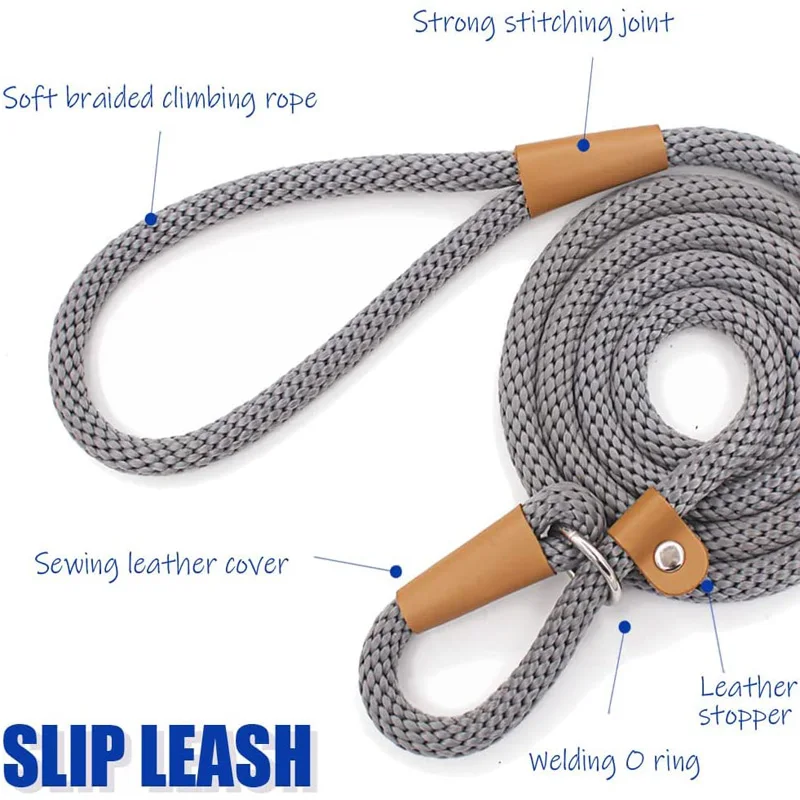 Dog Collar Slip Lead Dog Leash Nylon Solid Rope Leash Adjustable No Pull Training Dog Leash Medium And Large Dogs Pet Leashes