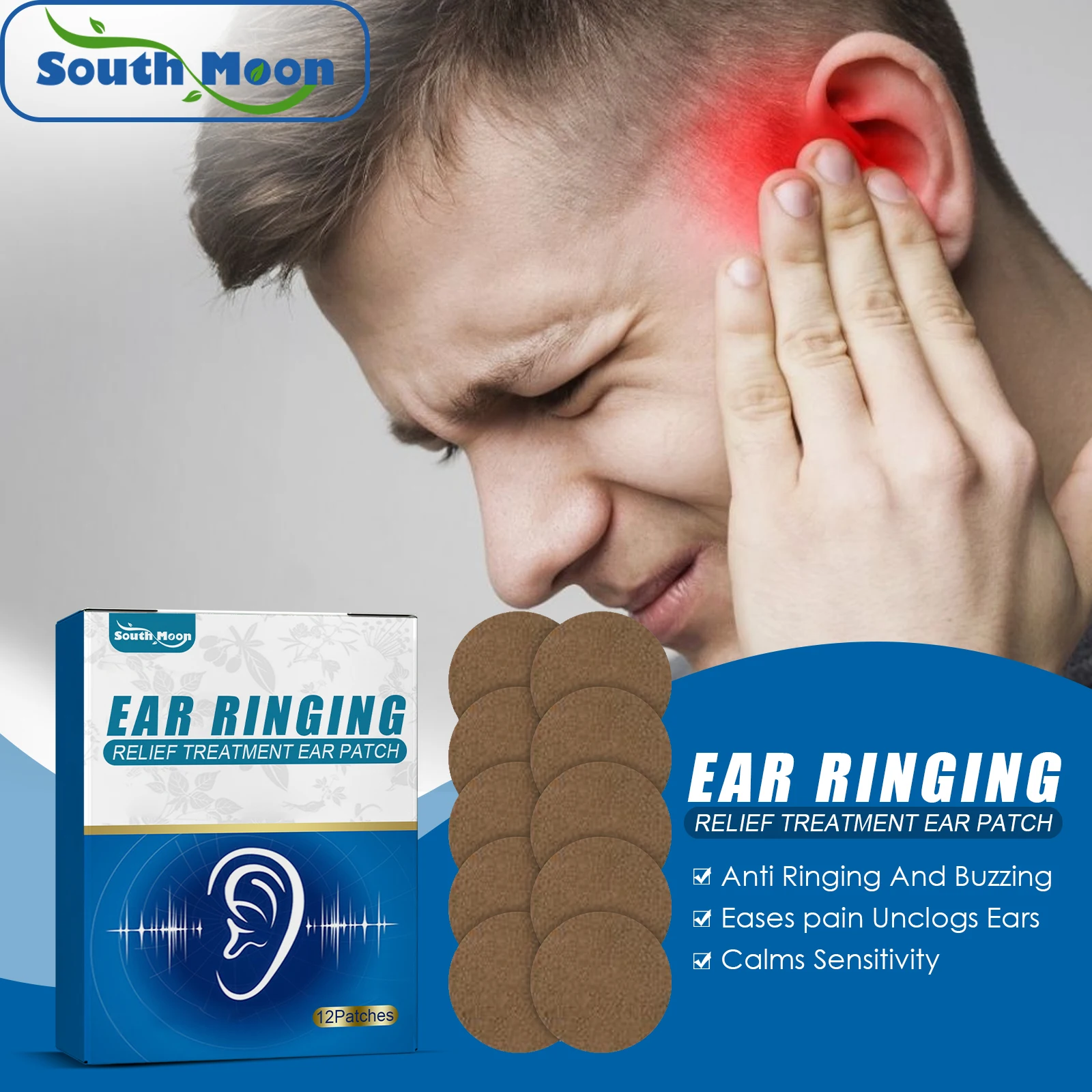 Tinnitus Patch (10pcs) Hearing Loss, Deafness, Partial Hearing, Acupoint Patch for Ear Discomfort, Ear Itching, Tinnitus, Ear He